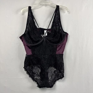 Torrid Curve Women Black Lace Purple Teddy Snap Bodysuit Size 2X Sexy Lingerie - Picture 1 of 13