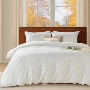LINVA 100% Cotton Quilt Cover Set Queen – 3 Pieces Vintage Washed Duvet Cover - Picture 1 of 6