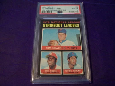 1971 TOPPS #72 NL STRIKEOUT LDRS TOM SEAVER/BOB GIBSON/FERGIE JENKINS PSA 4 - Image 1 of 2
