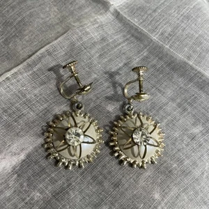 Vintage Silver Tone Clear Rhinestone Screw Back Earrings X-70 - Bild 1 von 4