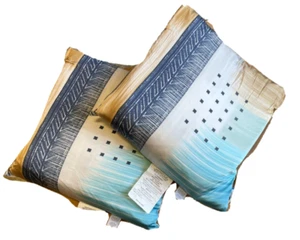 Sunham Meredith Modern Geometric 100% Silk 20" Decorative Pillow SET OF 2 Blue - Picture 1 of 7