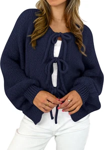 2024 Bow Tie Front Cardigan Sweaters for Women Fall Winter Oversized Long Sleeve - Picture 1 of 5