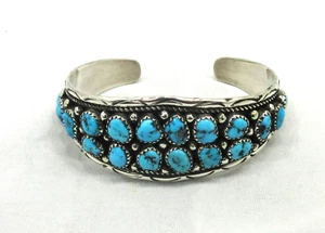 Indianer Armreif Armband Navajo signiert Türkis Sterlingsilber #90 - Bild 1 von 10