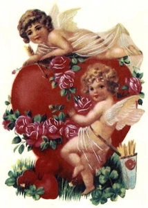 Valentinstag viktorianische Cherub Herz Überglasung Wasserrutsche Keramik Aufkleber - Bild 1 von 5