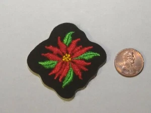 Embroidered Christmas Poinsettia Red Patch Emblem peel off sticker NEW Voyager - Picture 1 of 3