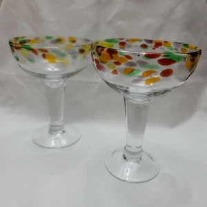 PIER 1 Confetti Margarita Goblet  Mexican Art Glass Handblown Colorful Set Of 2  - Picture 1 of 12