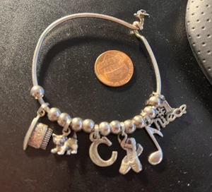 Vintage Sterling Silver ROSE Hook BANGLE Charm Bracelet W/Charms #001 - Bild 1 von 9