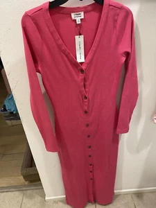 Women's Hot Pink Front Cutout Button long sleeve midi Dress size M - Picture 1 of 5