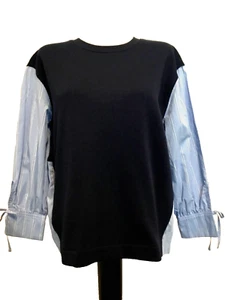 FREE ASSEMBLY LAYERED LOOK Navy/Blue Long Sleeve Blousant Shirt Sz M - Picture 1 of 11