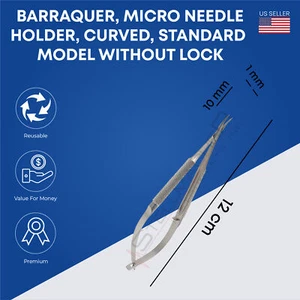 Barraquer Micro-Needle holder curved, standard model, 1.0 x 10 mm, without lock - Picture 1 of 2