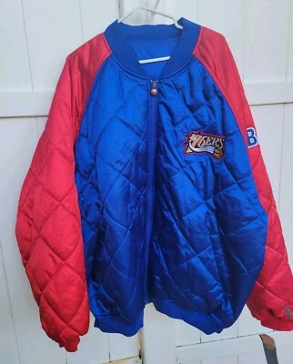 Chaqueta de bombardero vintage para hombre Philadelphia 76ers reversible | NBA Retro | 4XL azul  Foto 1 de 4