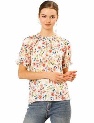 Allegra K Women Floral Ruffled Short Sleeve Top Blouse - Image 1 of 4