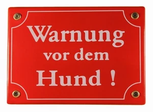 Emaille Schild Warnung vor dem Hund ROT Emailleschild Hundeschild 17x12cm neu - Bild 1 von 1