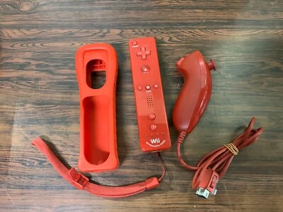 Nintendo Wii Remote Motion Plus + Nunchuk Red Control Grip Cover Tested A17 - Image 1 of 3