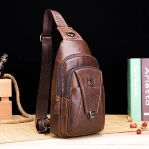 Sling Bag für Herren Rindsleder Rucksack Brusttasche Wandern Freizeit Schulterrucksack - Bild 1 von 16