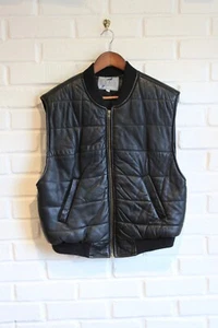 vintage women's Blue Duck usa leather vest jacket black size medium biker - Picture 1 of 10