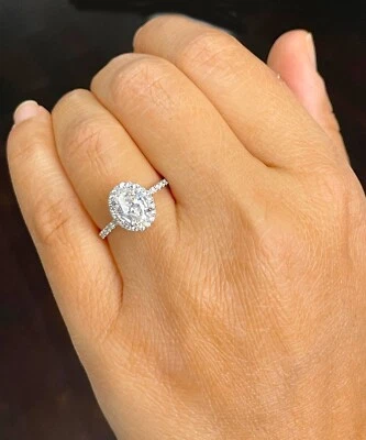 18K WHITE GOLD OVAL CUT DIAMOND ENGAGEMENT RING ART DECO HALO BRIDAL 2.00CTW - Image 1 of 4