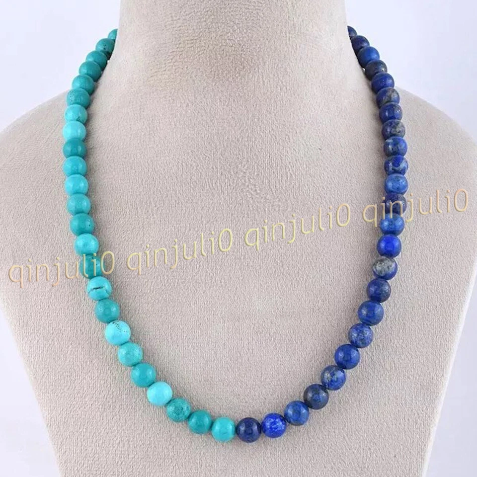Colar de contas redondas de pedra preciosa lápis-lazúli turquesa natural 14-100 polegadas 6-12 mm - Imagem 1 de 4