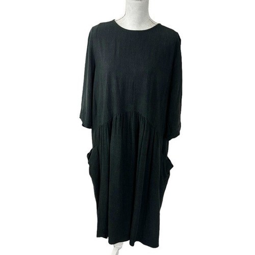 VETEMENTS Abito Solika Shift donna L morbido nero misto lino tasche larghe manica 3 4