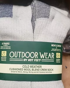 4 pairs Hot Feet Outdoor Cold Weather Wool Blend Socks Men's Large 6-12 Ski Work - Picture 1 of 3