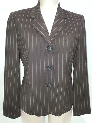 RALPH LAUREN Mujer 1 Botón Delantero Traje Blazer Chaqueta Abrigo Talla 8P Marrón Rayas Foto 1 de 4