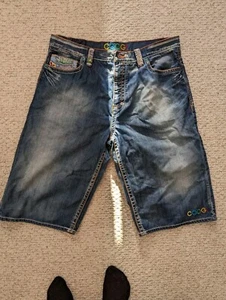 Coogi Jean Shorts 42x18 Y2K Baggy Hip Hop Denim Embroidered Streetwear Colorful - Picture 1 of 24