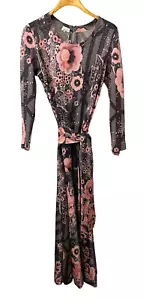 Vestido De Colección Emilia Bellini Talla Grande Rosa Manga Larga Seda Metálico Art Deco Floral - Imagen 1 de 24
