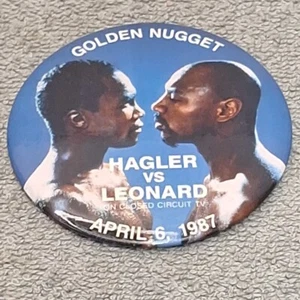 Hagler Vs Leonard 1987 3.5" Pin/Button Golden Nugget Boxing - Picture 1 of 3