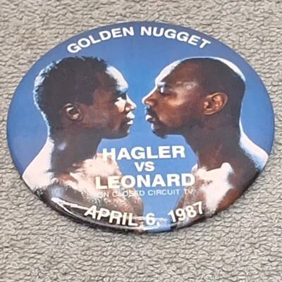 Hagler Vs Leonard 1987 3.5" Pin/Button Golden Nugget Boxing - Image 1 of 3