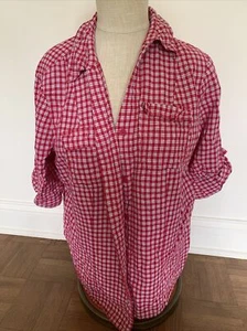 jaclyn smith woman’s Plaid pink red Linen Blend collared button-down top size xl - Picture 1 of 7