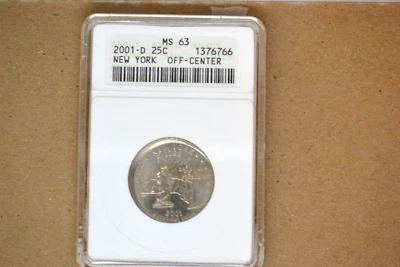 2001-D New York State Quarter- Off-Center Error- ANACS MS-63.    Nice! - Image 1 of 4
