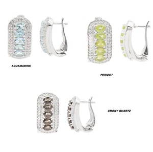 Natural Aquamarine/Peridot/Smoky Quartz Gemstone Silver women Huggie Earrings - Picture 1 of 10