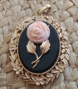 Rose Mirror signed Avon Reversible Pendant Gold Tone - Picture 1 of 4