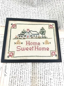 Vintage Framed Cross Stitch Home Sweet Home Picture - Picture 1 of 16