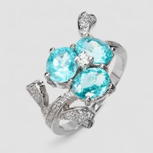 Raro anello fine fatto a mano in argento sterling 925 con tormalina Paraiba blu neon 2,20 ct - Foto 1 di 10