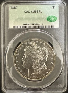 AU58 PL CACG 1887 Argento Morgan Dollar AU58 PL PROOF COME RARO in AU PL DA TROVARE - Foto 1 di 2