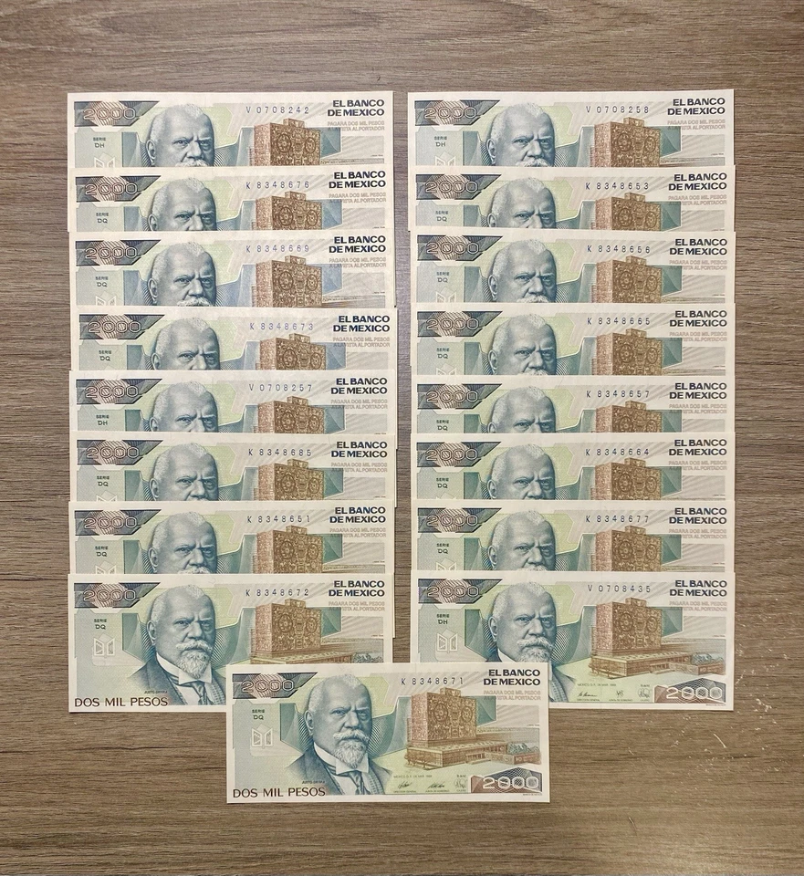 México 2000 Pesos, 1989, Firma UNC y Serie Varía X 17 PCS Foto 1 de 4