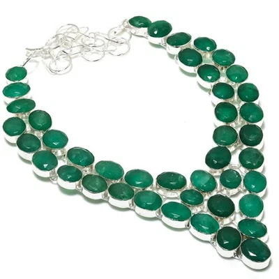 Emerald(Simulated) Gemstone Handmade Christmas Gift Jewelry Necklace 18" R627 - Image 1 of 3
