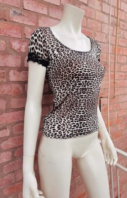 Camiseta Top Just Cavalli Leopardo Maculado Encaje Elástico Y2K Ropa Interior Talla 40 XS Foto 1 de 4