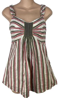 Blusa regata Nine West sem mangas listrada mistura de linho forrada tamanho 4 feminina L12 - Imagem 1 de 4