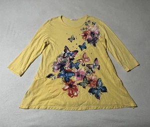 Maglione Jess & Jane taglia media giallo floreale farfalla comodo con tasca - Foto 1 di 11