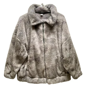 Old Navy Sherpa Jacket Women's Small Gray Tie-Dye Full Zip Cozy Hi-pile Coat EUC - Picture 1 of 10