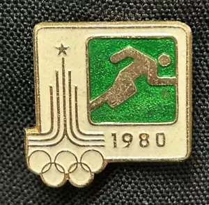 1980 Moscow Summer Olympics Track Green Enamel Badge Lapel Pin Vintage - Picture 1 of 5