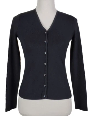 MINT! ~ VTG~VENINI~Womens XS ~Black Nylon & Rayon V-Neck L/S Button-Up Cardigan - Image 1 of 4