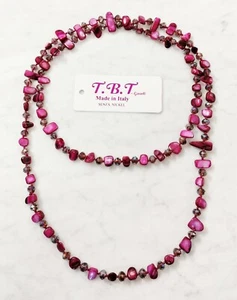 Collana Lunga Perle,Madreperla,Cristalli,Pietra Dura da Donna,Rosa Scuro Traspar - Foto 1 di 1