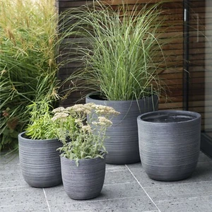 Large Grey Garden Planter Outdoor Plant Pot, Round Frost Proof Black Rodborough - Picture 1 of 3