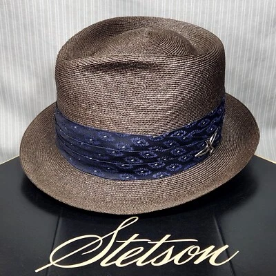 Vtg. STETSON Fedora Hat - (.925 Sterling Silver Hatpin), Brown Milan Finish ~ 7⅛ - Image 1 of 4