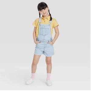 Girls' Jean Shortalls - Cat & Jack Light Wash XXL (18), Light Blue - Picture 1 of 6