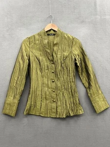 Essentials By Milano Women’s Medium Green Iridescent Crinkly Button Front Y2K - Picture 1 of 10