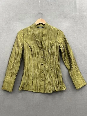 Essentials By Milano Mujer’s Medio Verde Iridiscente Arrugado Botón Delantero Y2K Foto 1 de 4